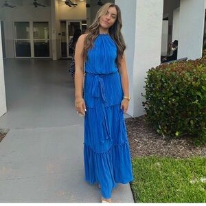 AQUA Pleated Tie Waist Dress